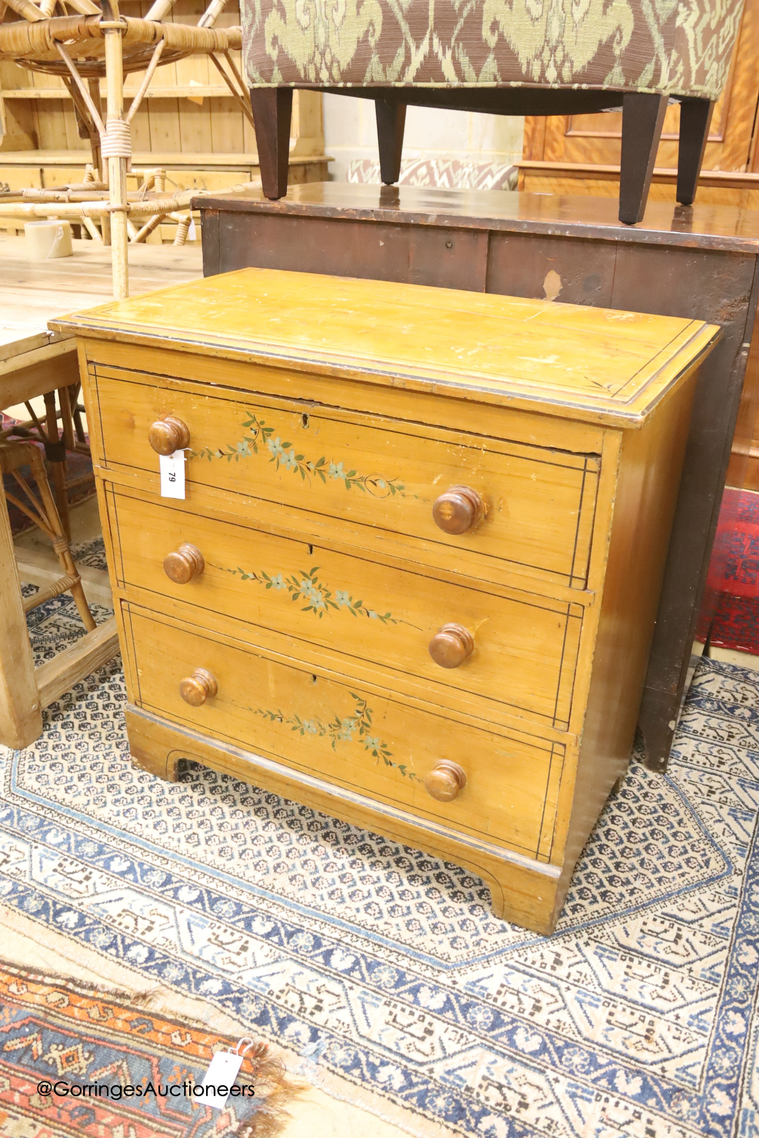 A small Victorian painted pine chest, width 83cm, depth 45cm, height 79cm